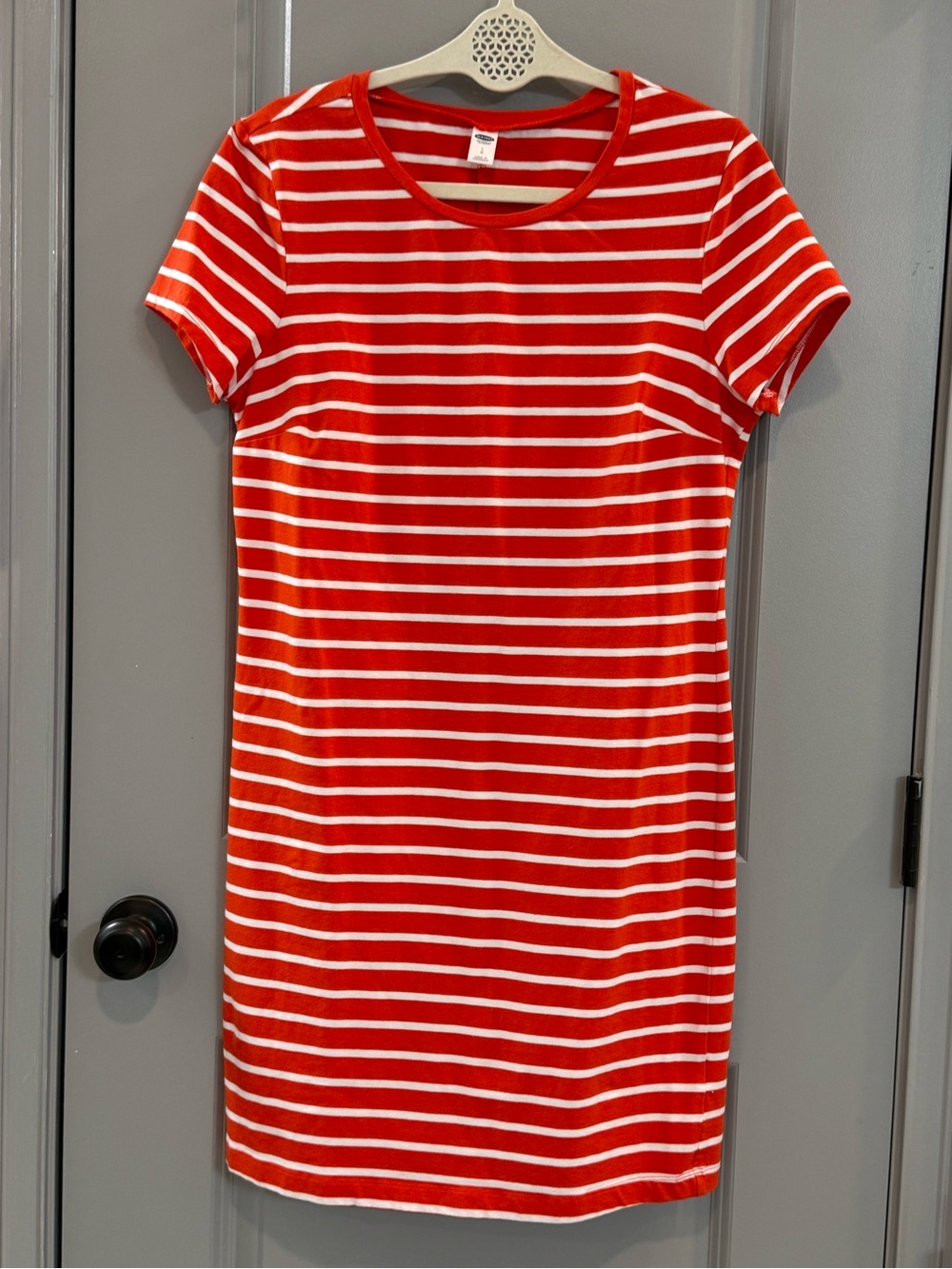 Old Navy Red and White Striped Short Sleeve Mini Dress